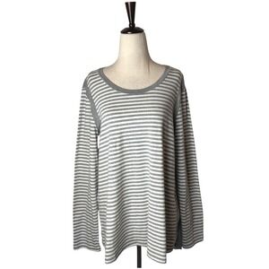 Neon Buddha Shirt Women Small Gray White Striped Long‎ Sleeve Tee Athleisure